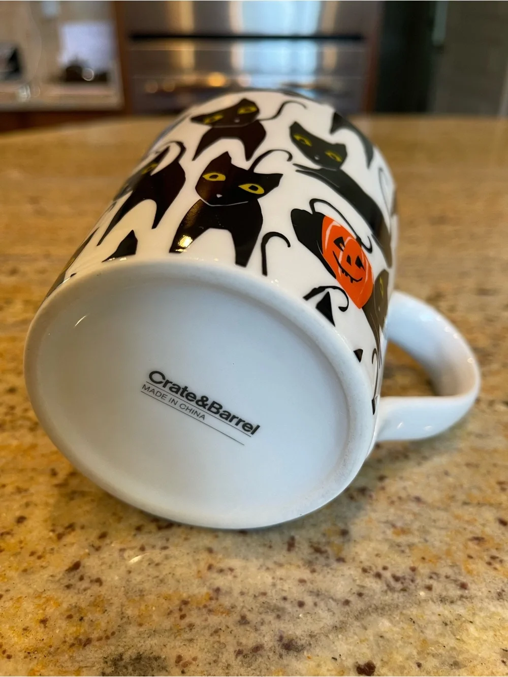 Crate&Barrel Halloween Black Cat Pumpkin Mug Ceramic Large 16 oz